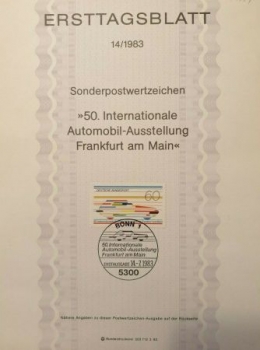 IAA Frankfurt Firstday Sheed 1983 stamped 2 pieces (6640)